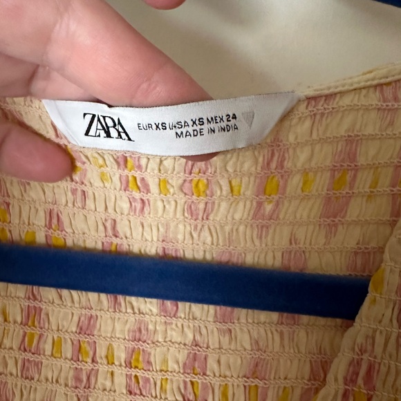 Zara Pink Yellowish Geometric Print Oversized Smock Front ViscoseCotton Dress XS - Picture 14 of 16